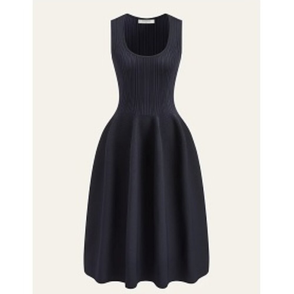 Commense Ribbed Knit Flare Navy Sweater Dress NWT, Size M